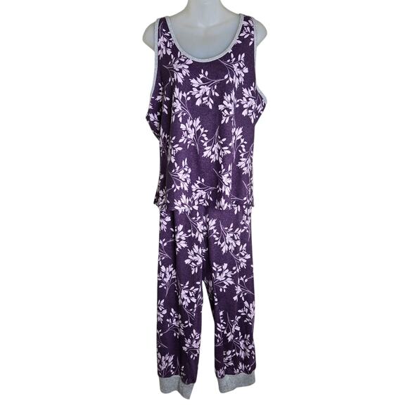 Live‎ Love Lounge Womens Pajama Set XXL Tropical Leaves Karen Neuburger Stretch - Picture 1 of 12